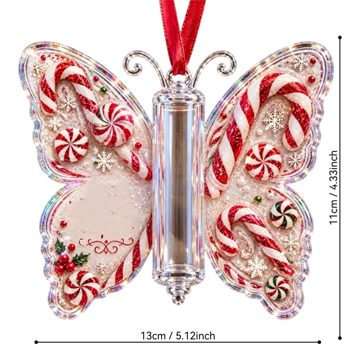 Butterfly Christmas Money Gift Ornament, Angel‑Pattern Acrylic Cash Holder with Clear Compartment, Hanging Xmas Cash Wallet Decor for Christmas Tree, Window, Car, Creative Holiday Present