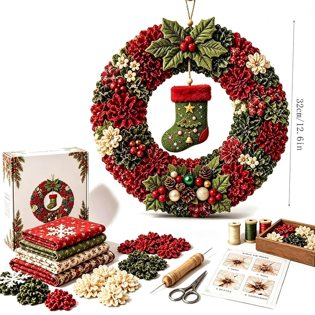Clearance 3D Christmas Wreath Fabric Poke Art Kit, Jesus Poke Art Kits for Adults, Christmas Wreaths Ornament Making Kit for Front Door