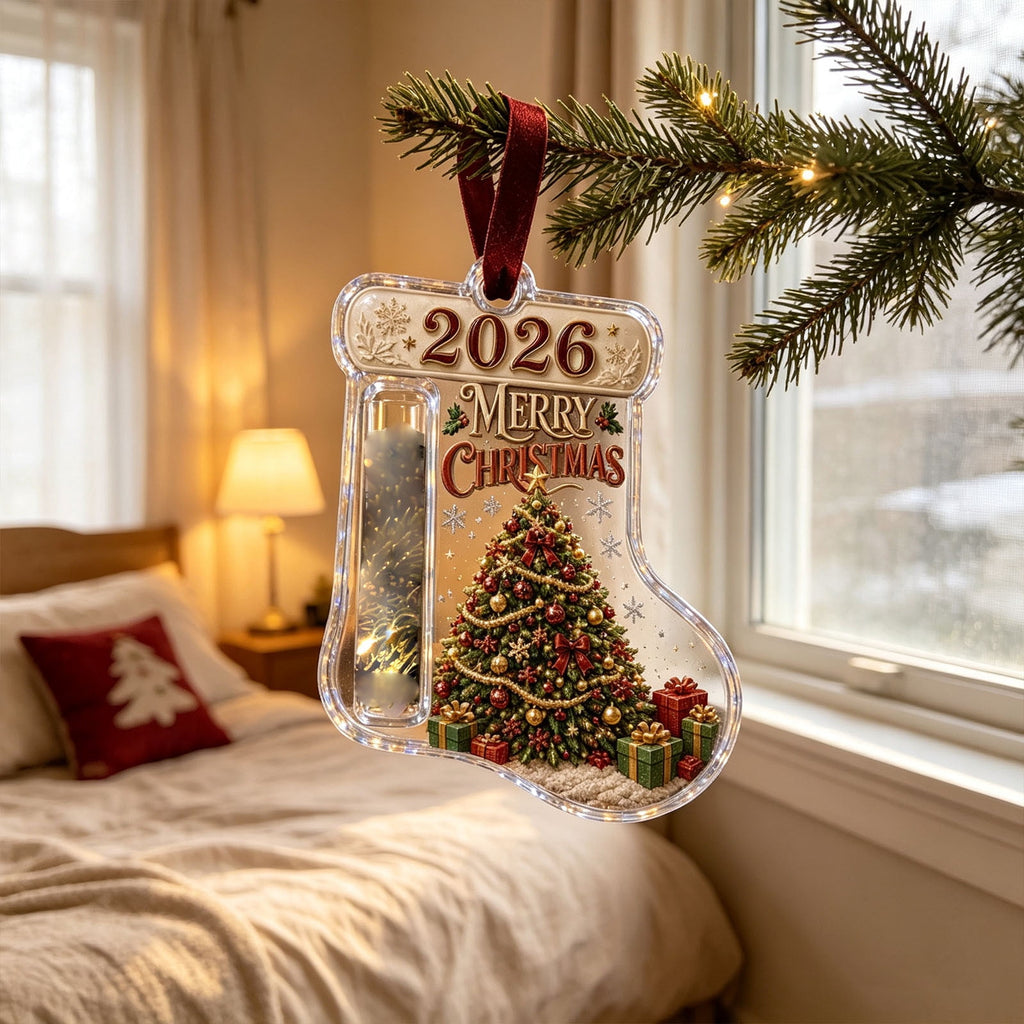 Christmas Cash Gift Stocking Shaped Ornament, Crystal-Clear Cash Holder Ornament with Xmas Stocking Design, Hanging Money Keepsake for Christmas Tree Wreath Garland, Surprise for Family Friends (F)