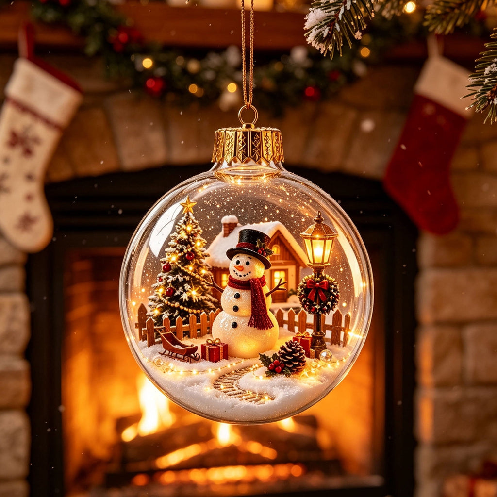 Mivyn Glowing Christmas Story Ornament, 4"Light-Up Mini Holiday Scene with Warm LED Light, Festive Keepsake Gift for Home Christmas Party Decoration,1PCS,