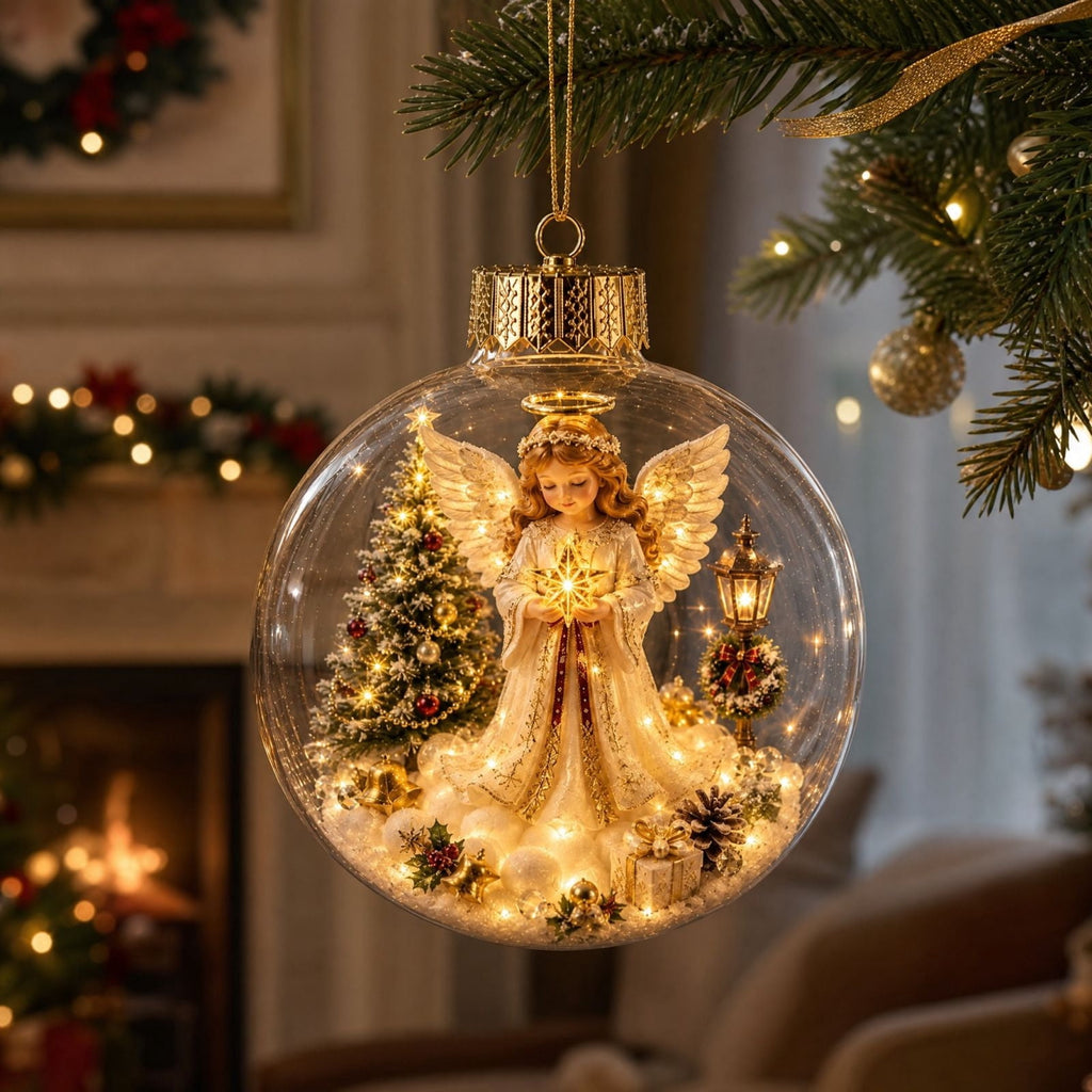 Mivyn Glowing Christmas Story Ornament, 4"Light-Up Mini Holiday Scene with Warm LED Light, Festive Keepsake Gift for Home Christmas Party Decoration,1PCS,