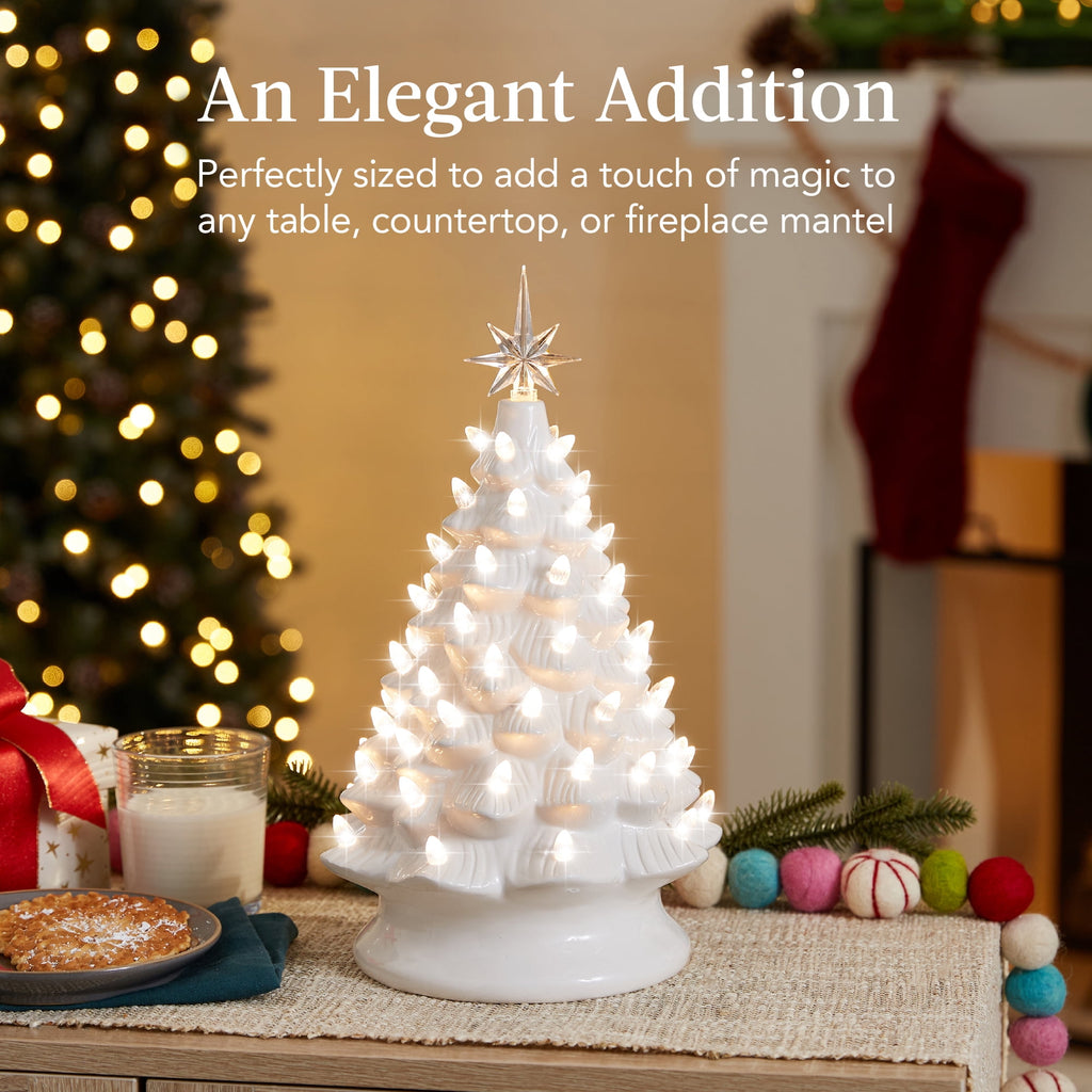 Best Choice Products Ceramic Christmas Tree, Pre-lit Hand-Painted Tabletop Holiday Tree - Green w/ Multicolored Lights